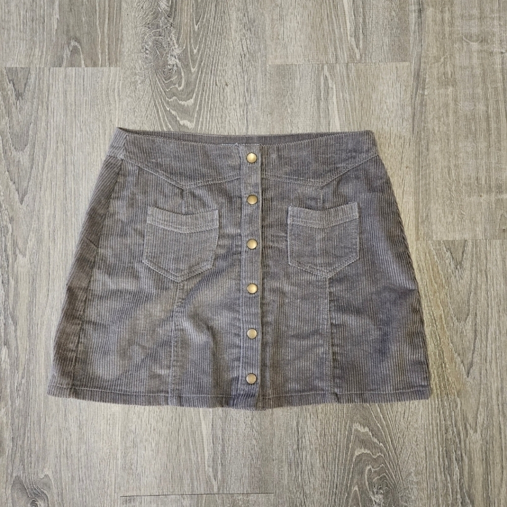 She + Sky Corduroy Button Snap Up Gray Skirt